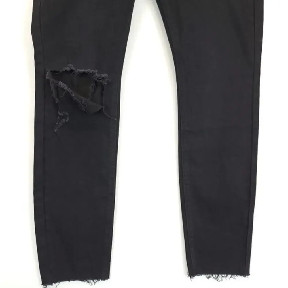 Cavalli Class Black Mid Rise‎ Jeans Ultra Slim Women 30 Distressed Raw Hem Edgy